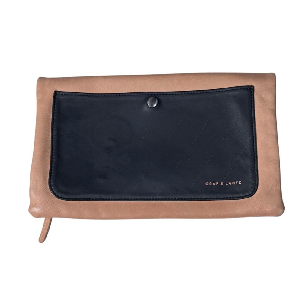 Graf & Lantz Leather Pouch Clutch Beige Black Minimalist Handbag